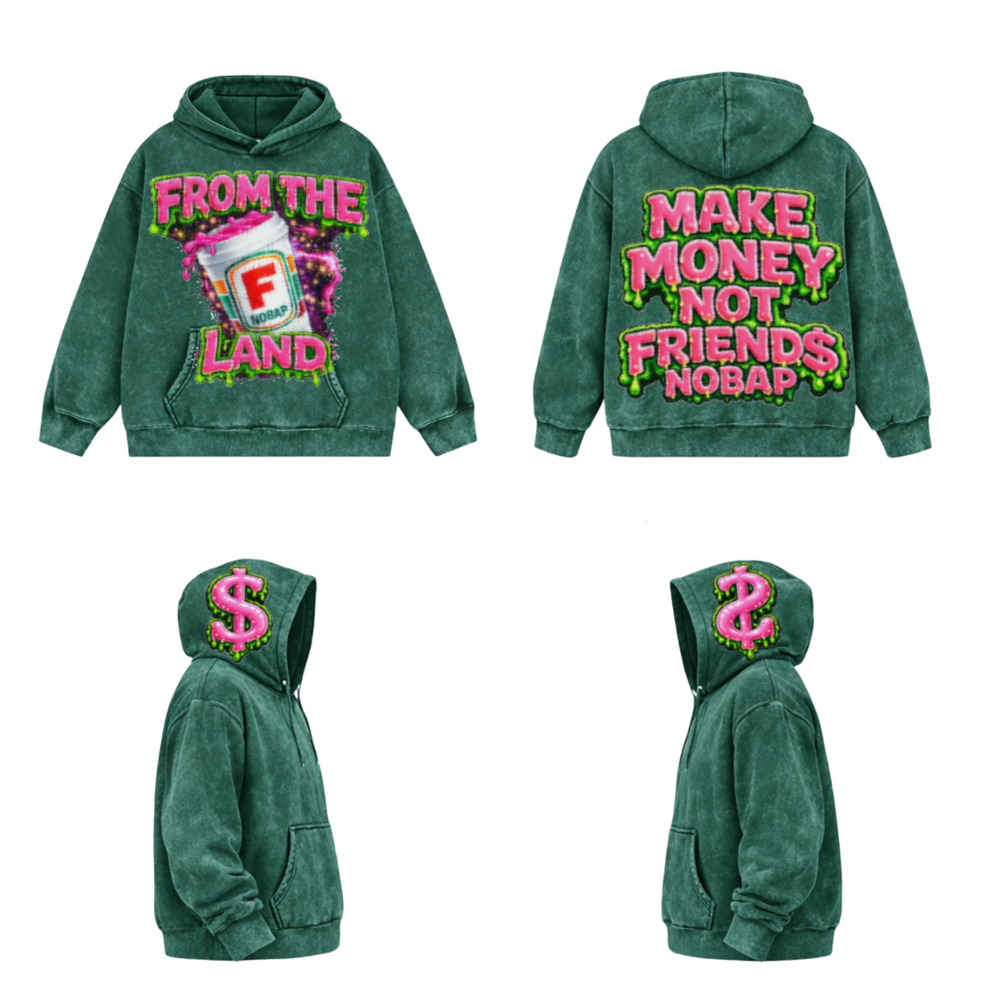 "Make Money Not Friends NO BAP" [LARGE] Hoodie (Green)